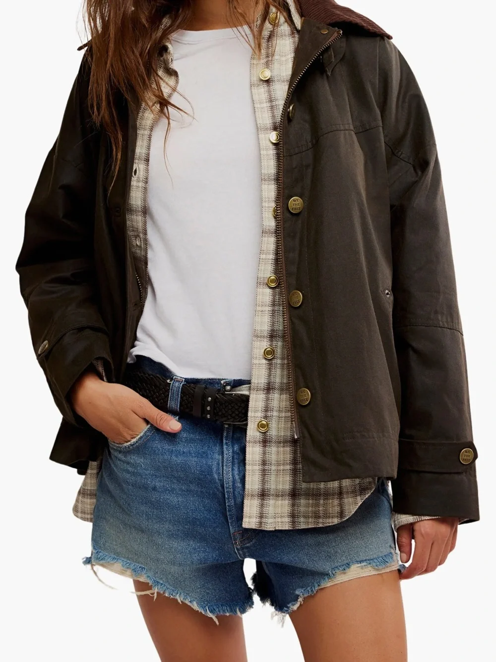 NWOT Free People We the Free Cori Waxed Olive Green Utility Jacket Women’s Small